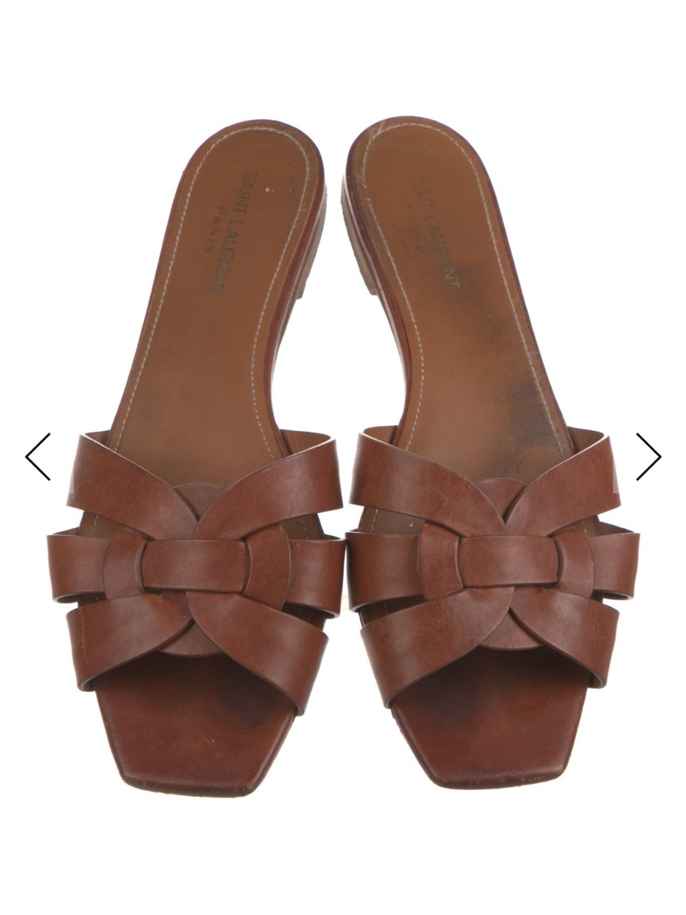 Saint Laurent Brown Woven Leather Slide Sandals